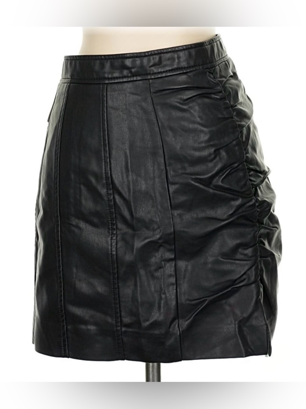 NWT Free People Black Faux Leather Ruched Mini Skirt sz 2